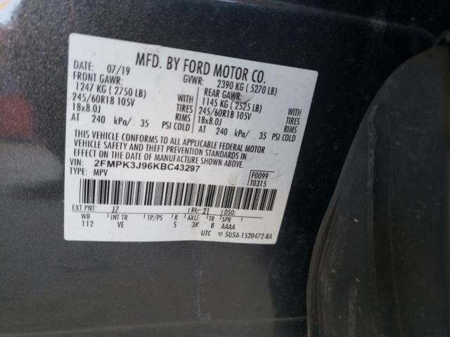 2FMPK3J96KBC43297 - 2019 FORD EDGE SEL CHARCOAL photo 12