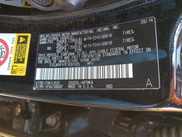 5TDJKRFH1FS091205 - 2015 TOYOTA HIGHLANDER XLE 黑色 照片 13