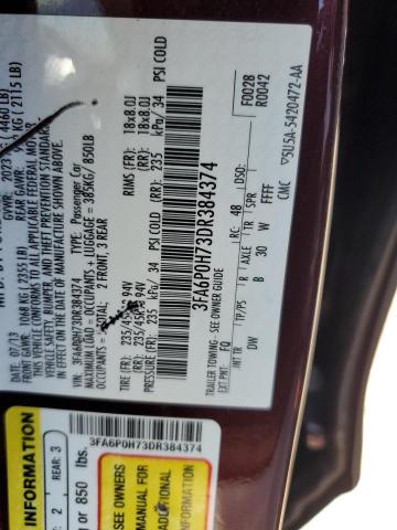 3FA6P0H73DR384374 - 2013 FORD FUSION SE MAROON photo 12