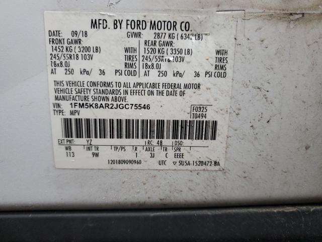 1FM5K8AR2JGC75546 - 2018 FORD EXPLORER POLICE INTERCEPTOR Սպիտակ լուսանկար 13