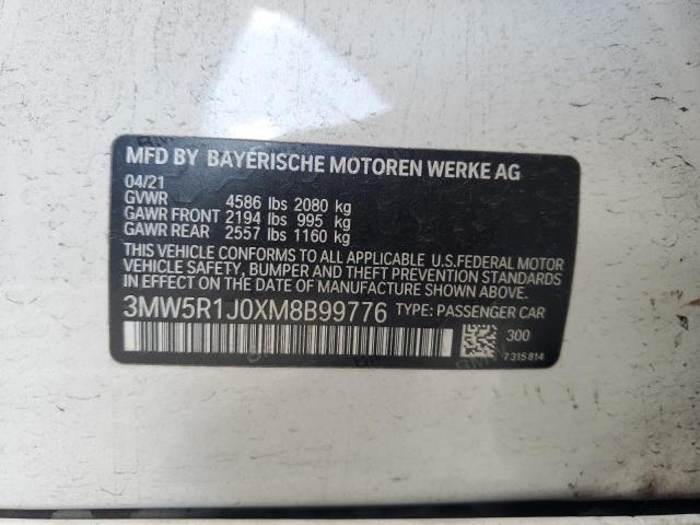 3MW5R1J0XM8B99776 - 2021 BMW 330I WHITE photo 13