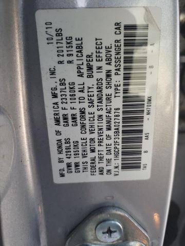 1HGCP2F35BA027876 - 2011 HONDA ACCORD LX SILVER photo 13