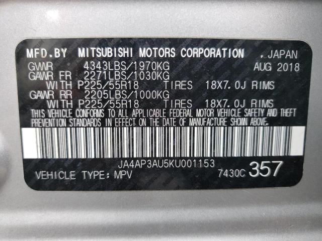 JA4AP3AU5KU001153 - 2019 MITSUBISHI OUTLANDER ES SILVER photo 12