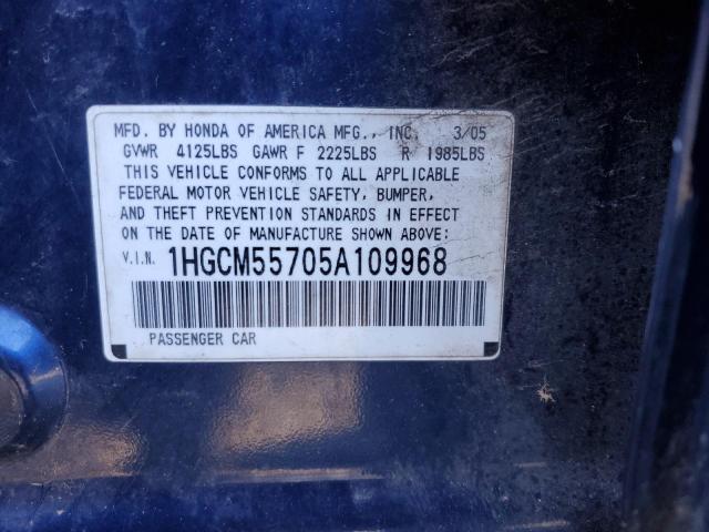 1HGCM55705A109968 - 2005 HONDA ACCORD EX BLUE photo 12