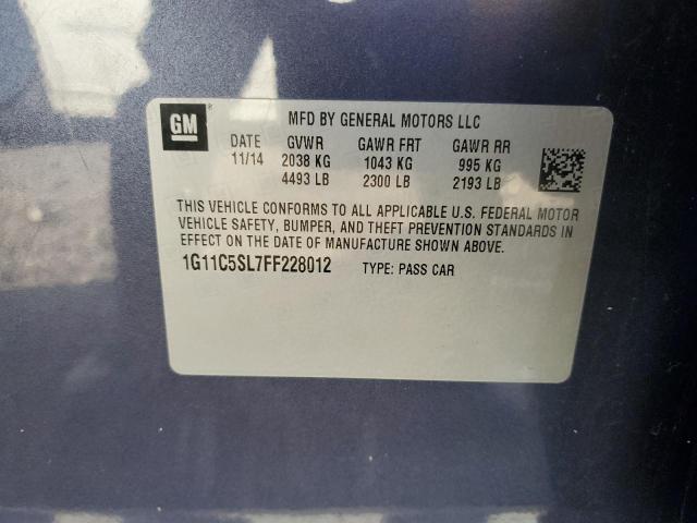 1G11C5SL7FF228012 - 2015 CHEVROLET MALIBU 1LT 蓝色 照片 12