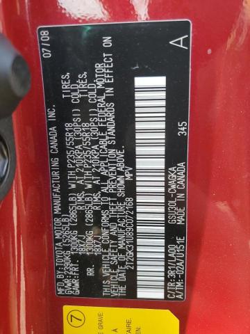 2T2GK31U89C072168 - 2009 LEXUS RX 350 RED photo 12