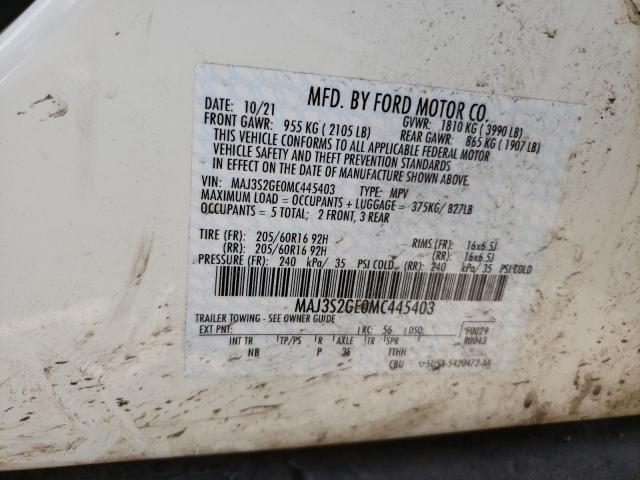 MAJ3S2GE0MC445403 - 2021 FORD ECOSPORT SE WHITE photo 14