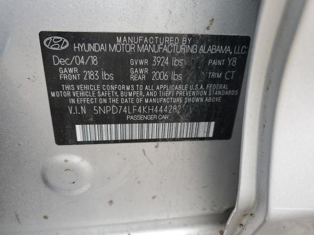 5NPD74LF4KH444282 - 2019 HYUNDAI ELANTRA SE SILVER photo 12