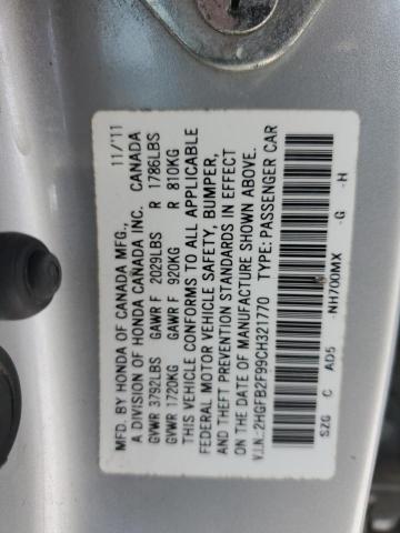 2HGFB2F99CH321770 - 2012 HONDA CIVIC EXL 银色 照片 12