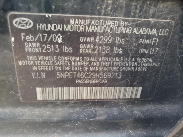 5NPET46C29H569213 - 2009 HYUNDAI SONATA GLS BLACK photo 12