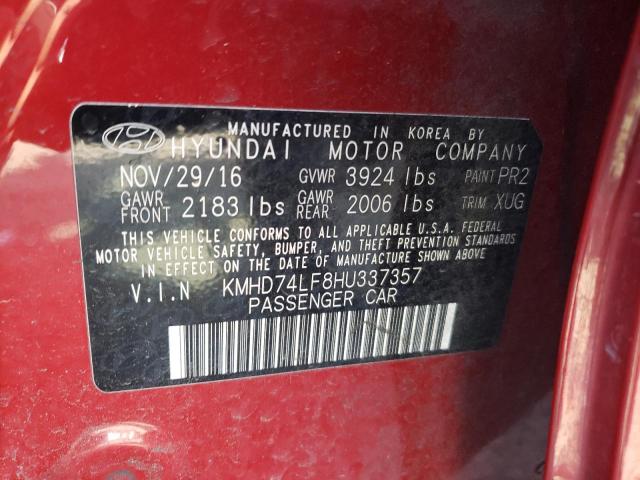 KMHD74LF8HU337357 - 2017 HYUNDAI ELANTRA SE RED photo 12