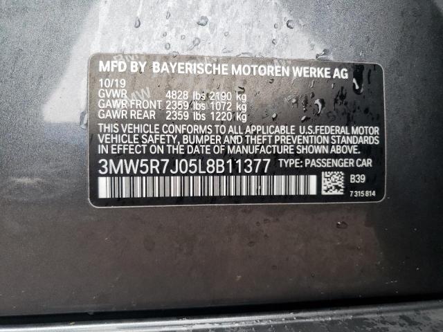 3MW5R7J05L8B11377 - 2020 BMW 330XI GRAY photo 12