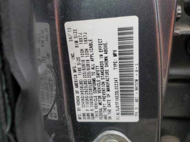 5J6TF1H52DL002347 - 2013 HONDA CROSSTOUR EXL ნაცრისფერი ფოტო 12