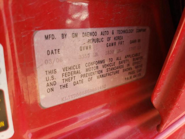 KL1TD56686B661452 - 2006 CHEVROLET AVEO BASE Qırmızı foto 12
