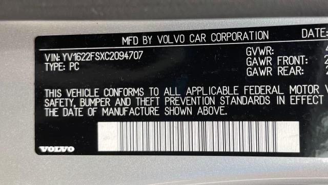 YV1622FSXC2094707 - 2012 VOLVO S60 T5 SILVER photo 10