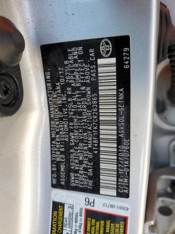 4T4BF1FK7CR263865 - 2012 TOYOTA CAMRY BASE SILVER photo 12