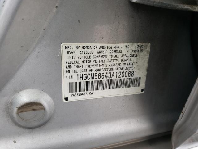 1HGCM56643A120068 - 2003 HONDA ACCORD EX SILVER photo 12