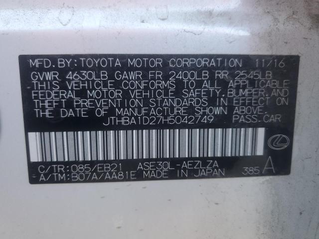 JTHBA1D27H5042749 - 2017 LEXUS IS 200T WHITE photo 12