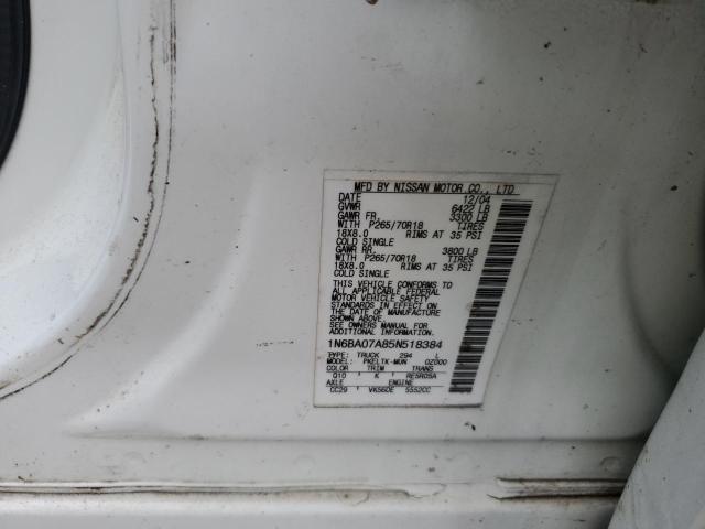 1N6BA07A85N518384 - 2005 NISSAN TITAN XE WHITE photo 12