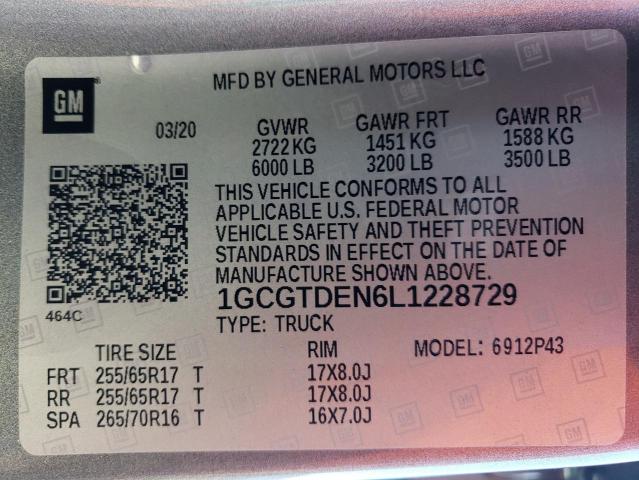 1GCGTDEN6L1228729 - 2020 CHEVROLET COLORADO Z71 GRAY photo 12