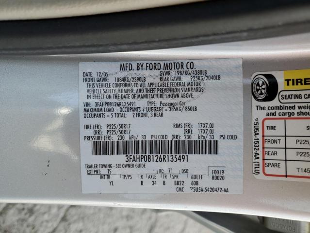 3FAHP08126R135491 - 2006 FORD FUSION SEL GRAY photo 12