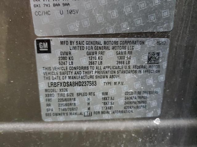 LRBFXDSA8HD237583 - 2017 BUICK ENVISION ESSENCE Շագանակագույն լուսանկար 13