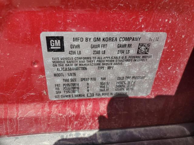 KL7CJLSB4FB077006 - 2015 CHEVROLET TRAX 1LT RED photo 12