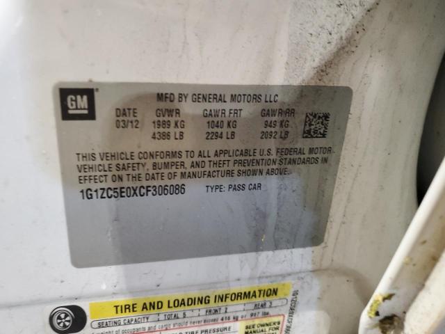 1G1ZC5E0XCF306086 - 2012 CHEVROLET MALIBU 1LT WHITE photo 13