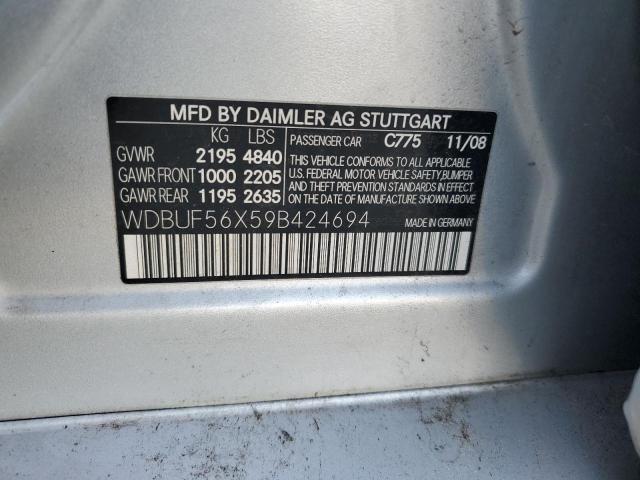 WDBUF56X59B424694 - 2009 MERCEDES-BENZ E 350 SILVER photo 12