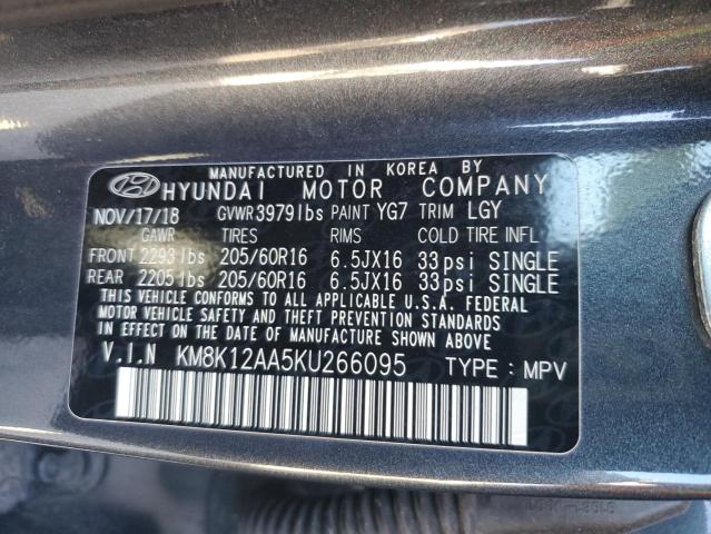 KM8K12AA5KU266095 - 2019 HYUNDAI KONA SE GRAY photo 12