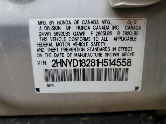 2HNYD18281H514558 - 2001 ACURA MDX SILVER photo 13