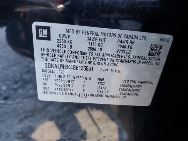 2GKALMEK4G6135551 - 2016 GMC TERRAIN SLE BLACK photo 13