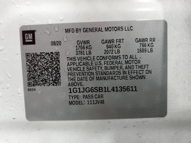 1G1JG6SB1L4135611 - 2020 CHEVROLET SONIC WHITE photo 13