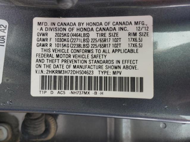 2HKRM3H72DH504623 - 2013 HONDA CR-V EXL GRAY photo 13