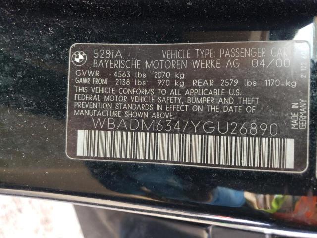 WBADM6347YGU26890 - 2000 BMW 528 I AUTOMATIC Schwarz Foto 13