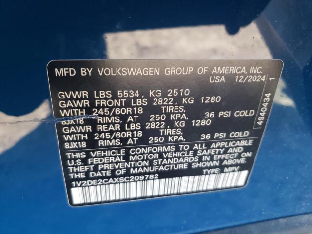 1V2DE2CAXSC209782 - 2025 VOLKSWAGEN ATLAS CROS SE BLUE photo 12