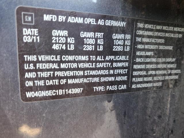 W04GN5EC1B1143997 - 2011 BUICK REGAL CXL GRAY photo 12