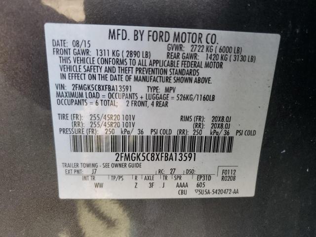 2FMGK5C8XFBA13591 - 2015 FORD FLEX SEL GRAY photo 14