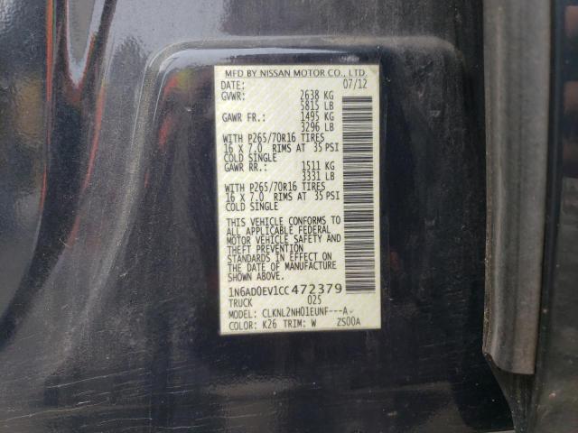 1N6AD0EV1CC472379 - 2012 NISSAN FRONTIER S BLACK photo 12