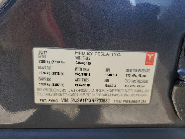 5YJSA1E1XHF203830 - 2017 TESLA MODEL S 银色 照片 13