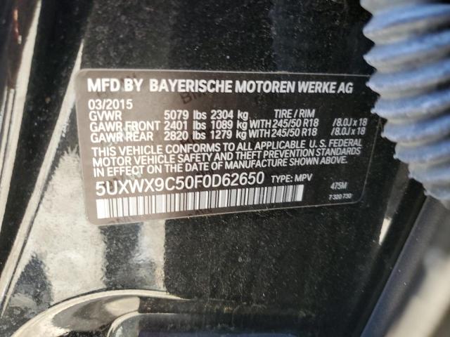 5UXWX9C50F0D62650 - 2015 BMW X3 XDRIVE28I BLACK photo 12
