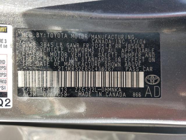 2T1KR32E65C416267 - 2005 TOYOTA COROLLA MA XR GRAY photo 12