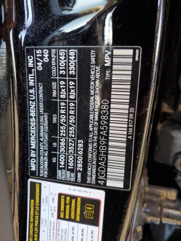 4JGDA5HB9FA598380 - 2015 MERCEDES-BENZ ML 350 4MATIC BLACK photo 12