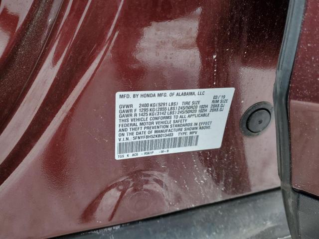5FNYF8H52KB013403 - 2019 HONDA PASSPORT EXL MAROON photo 13