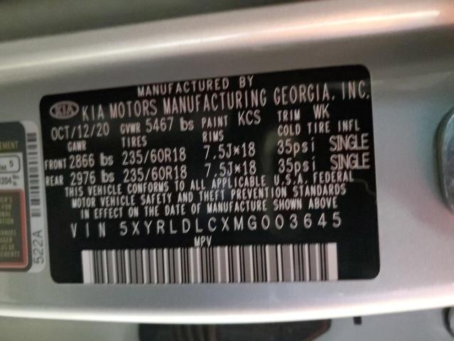 5XYRLDLCXMG003645 - 2021 KIA SORENTO S SILVER photo 14