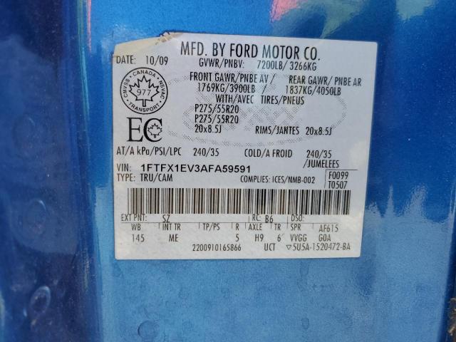 1FTFX1EV3AFA59591 - 2010 FORD F150 SUPER CAB BLUE photo 12