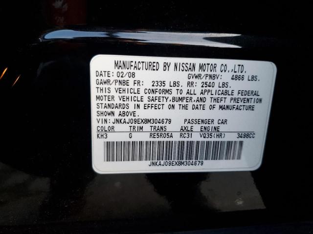 JNKAJ09EX8M304679 - 2008 INFINITI EX35 BASE Սև լուսանկար 12