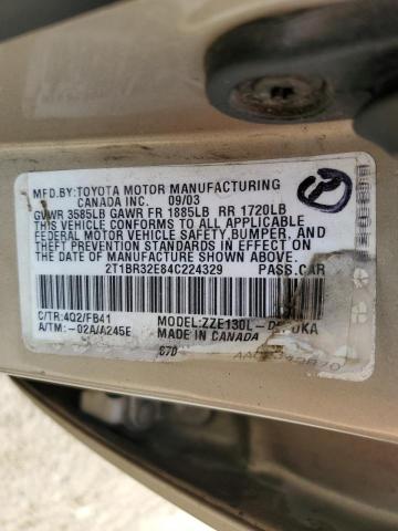 2T1BR32E84C224329 - 2004 TOYOTA COROLLA CE TAN photo 12