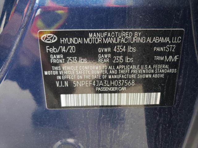 5NPEF4JA3LH037568 - 2020 HYUNDAI SONATA SEL BLUE photo 12