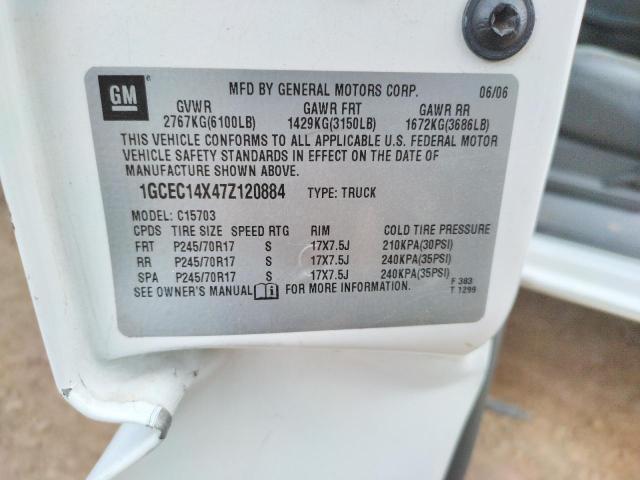 1GCEC14X47Z120884 - 2007 CHEVROLET SILVERADO C1500 CLASSIC WHITE photo 12